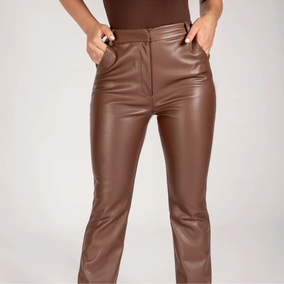 Meshki Tyra straight leg faux leather chocolate brown pants - Picture 4 of 14